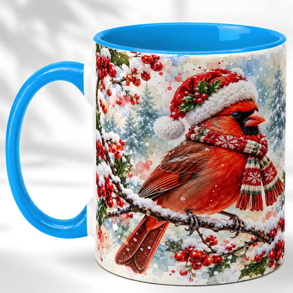 #pl[11oz|Blue] Watercolor Cardinal Coffee Mug, Scarf Bird Mug, Ceramic Cup