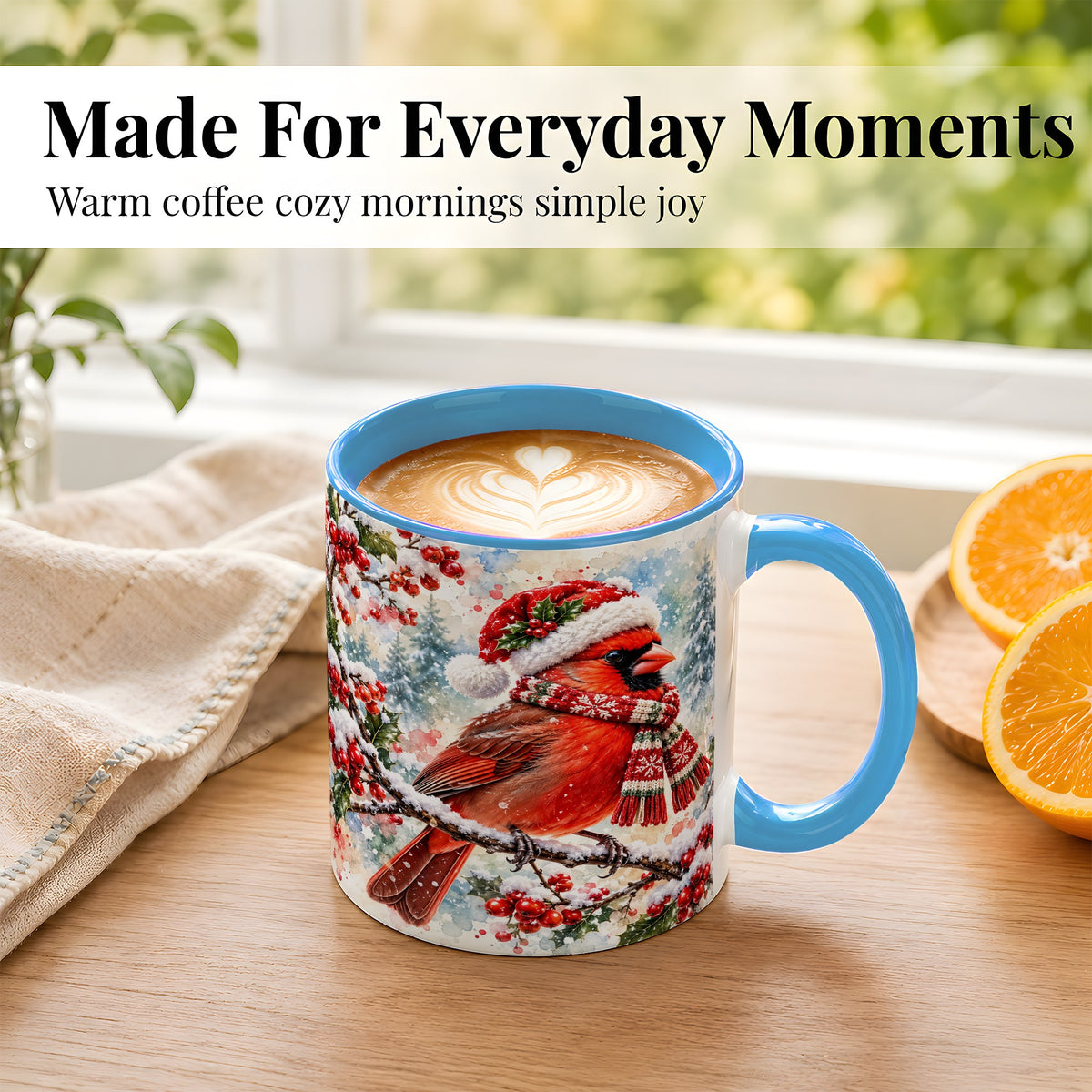 #pl[11oz|Blue] Watercolor Cardinal Coffee Mug, Scarf Bird Mug, Ceramic Cup