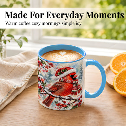 #pl[11oz|Blue] Watercolor Cardinal Coffee Mug, Scarf Bird Mug, Ceramic Cup