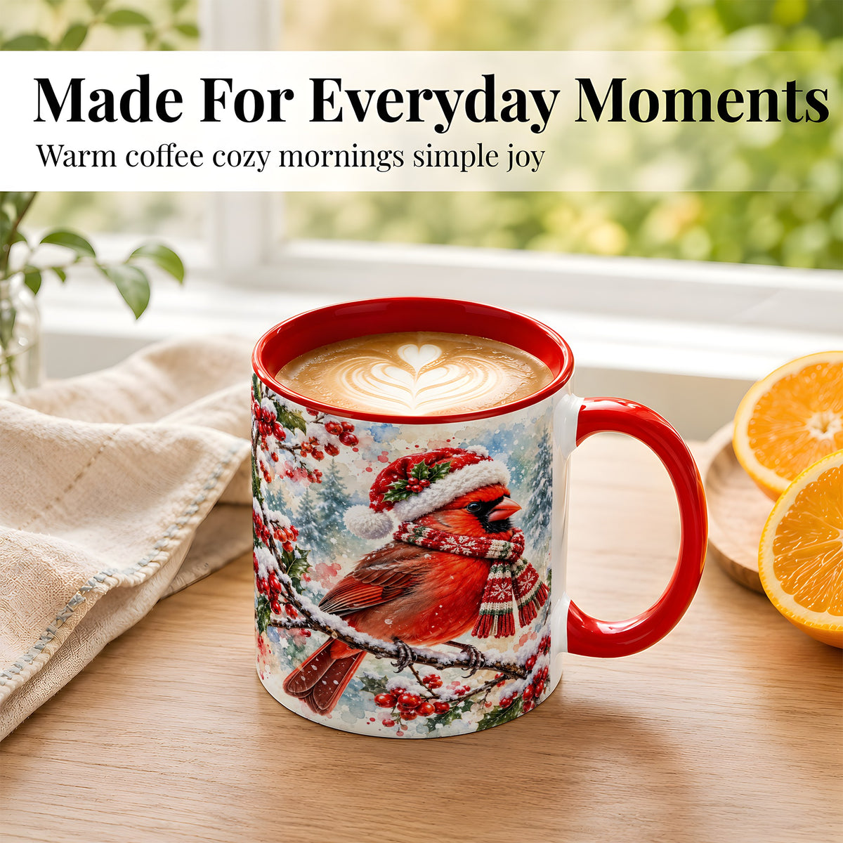 #pl[11oz|Red] Watercolor Cardinal Coffee Mug, Scarf Bird Mug, Ceramic Cup