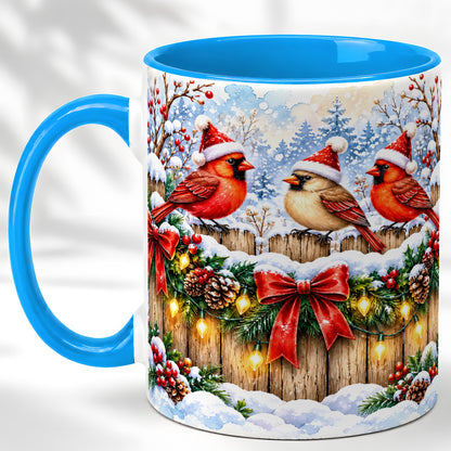 #pl[11oz|Blue] Christmas Cardinals Coffee Mug, Winter Bird Mug, Ceramic Cup