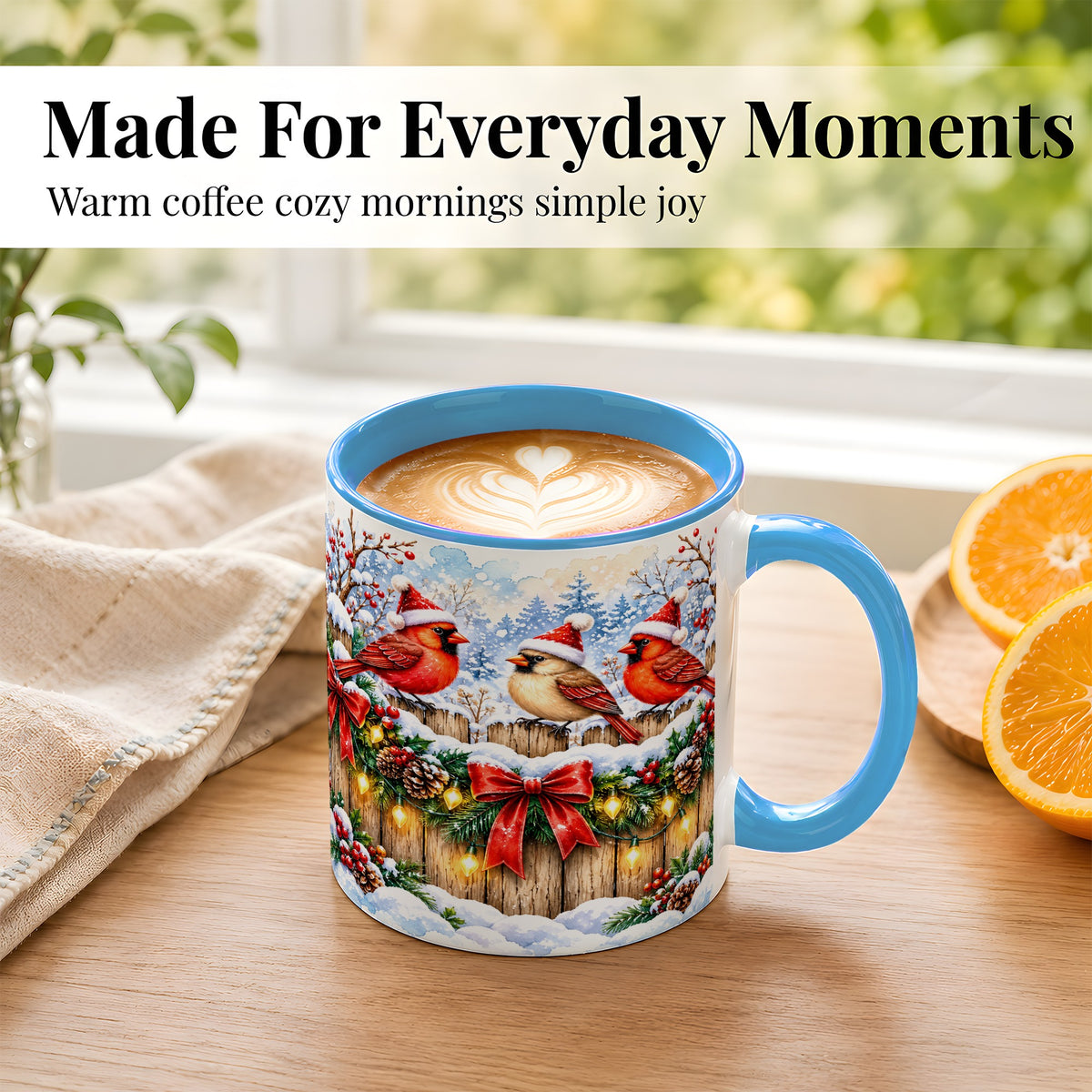 #pl[11oz|Blue] Christmas Cardinals Coffee Mug, Winter Bird Mug, Ceramic Cup