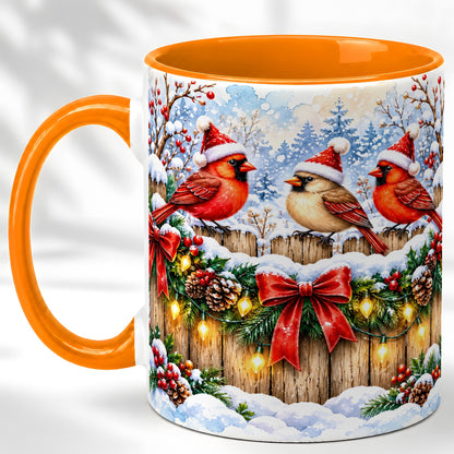 #pl[11oz|Orange] Christmas Cardinals Coffee Mug, Winter Bird Mug, Ceramic Cup