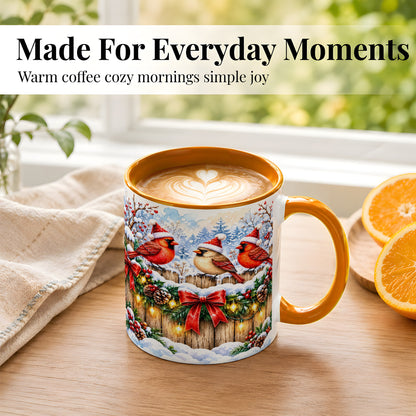 #pl[11oz|Orange] Christmas Cardinals Coffee Mug, Winter Bird Mug, Ceramic Cup