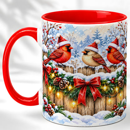 Christmas Cardinals Coffee Mug, Winter Bird Mug, Ceramic Cup