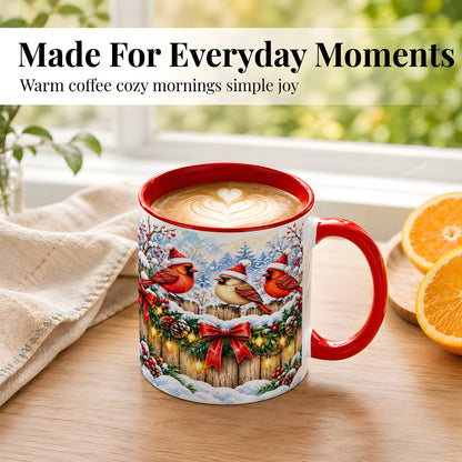 #pl[11oz|Red] Christmas Cardinals Coffee Mug, Winter Bird Mug, Ceramic Cup