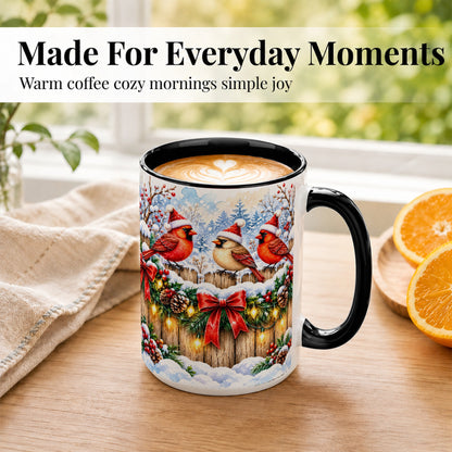 #pl[15oz|Black] Christmas Cardinals Coffee Mug, Winter Bird Mug, Ceramic Cup