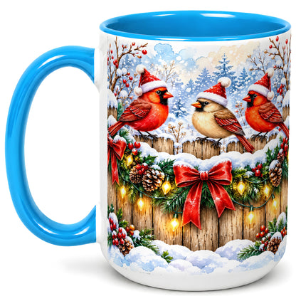 #pl[15oz|Blue] Christmas Cardinals Coffee Mug, Winter Bird Mug, Ceramic Cup