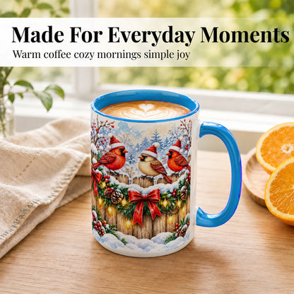 #pl[15oz|Blue] Christmas Cardinals Coffee Mug, Winter Bird Mug, Ceramic Cup