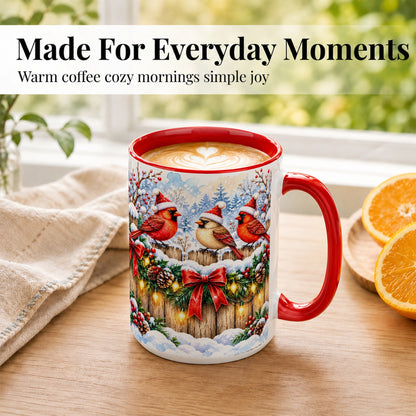 #pl[15oz|Red] Christmas Cardinals Coffee Mug, Winter Bird Mug, Ceramic Cup