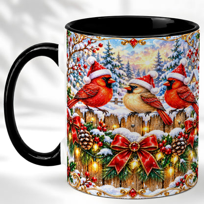 #pl[11oz|Black] Ornate Cardinals Coffee Mug, Christmas Bird Mug, Ceramic Cup