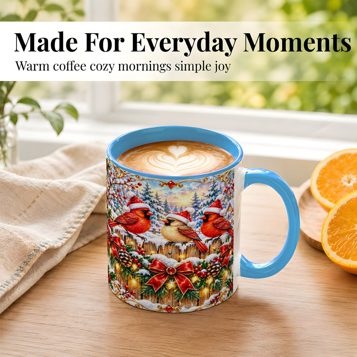 #pl[11oz|Blue] Ornate Cardinals Coffee Mug, Christmas Bird Mug, Ceramic Cup