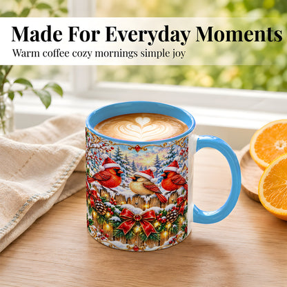 #pl[11oz|Blue] Ornate Cardinals Coffee Mug, Christmas Bird Mug, Ceramic Cup
