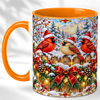 #pl[11oz|Orange] Ornate Cardinals Coffee Mug, Christmas Bird Mug, Ceramic Cup