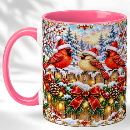 #pl[11oz|Pink] Ornate Cardinals Coffee Mug, Christmas Bird Mug, Ceramic Cup