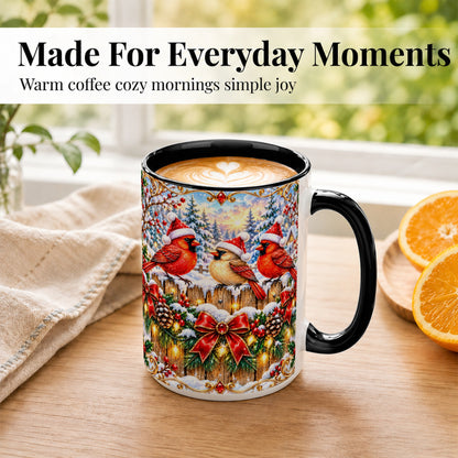 #pl[15oz|Black] Ornate Cardinals Coffee Mug, Christmas Bird Mug, Ceramic Cup