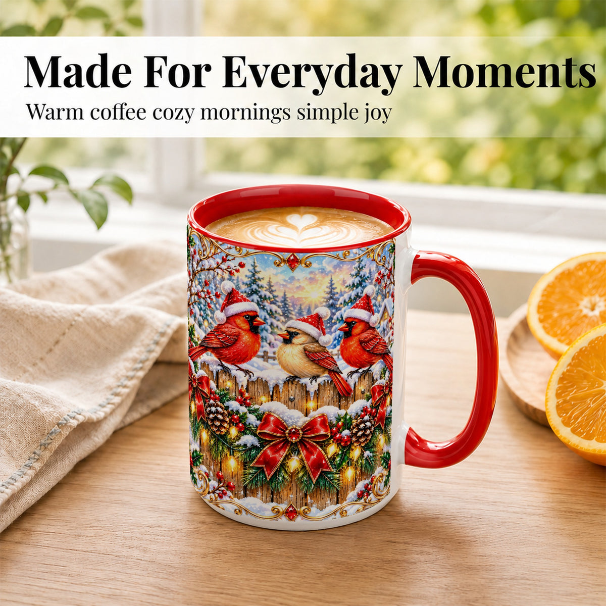 #pl[15oz|Red] Ornate Cardinals Coffee Mug, Christmas Bird Mug, Ceramic Cup