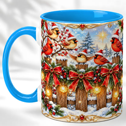 #pl[11oz|Blue] Golden Cardinals Coffee Mug, Christmas Bird Mug, Ceramic Cup