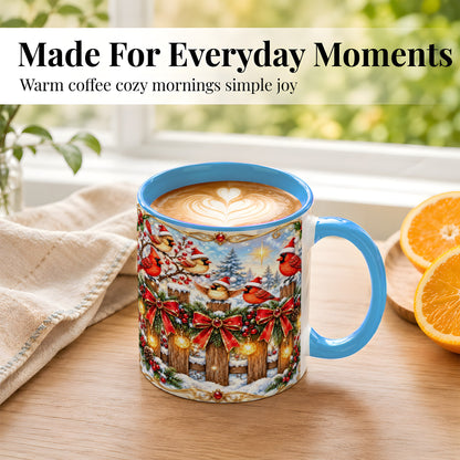 #pl[11oz|Blue] Golden Cardinals Coffee Mug, Christmas Bird Mug, Ceramic Cup
