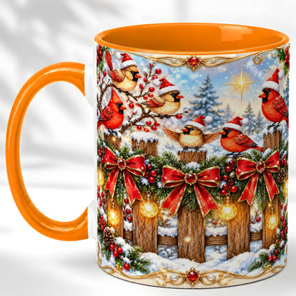 #pl[11oz|Orange] Golden Cardinals Coffee Mug, Christmas Bird Mug, Ceramic Cup