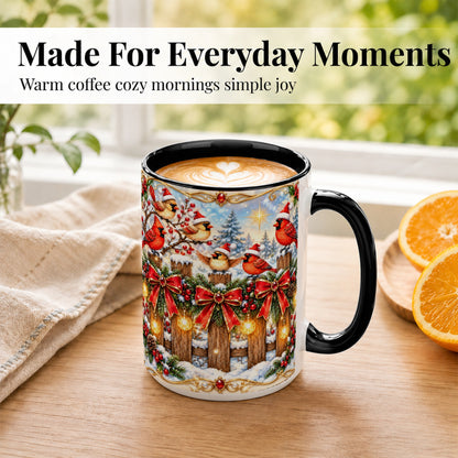 #pl[15oz|Black] Golden Cardinals Coffee Mug, Christmas Bird Mug, Ceramic Cup