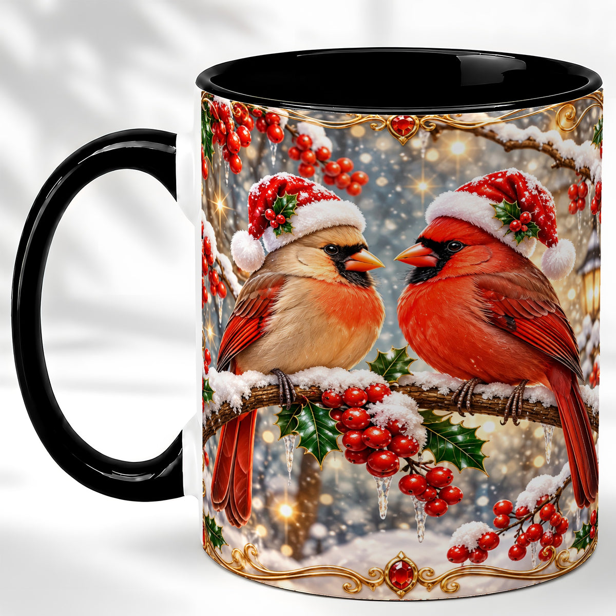 #pl[11oz|Black] Cardinal Pair Coffee Mug, Christmas Bird Mug, Ceramic Cup