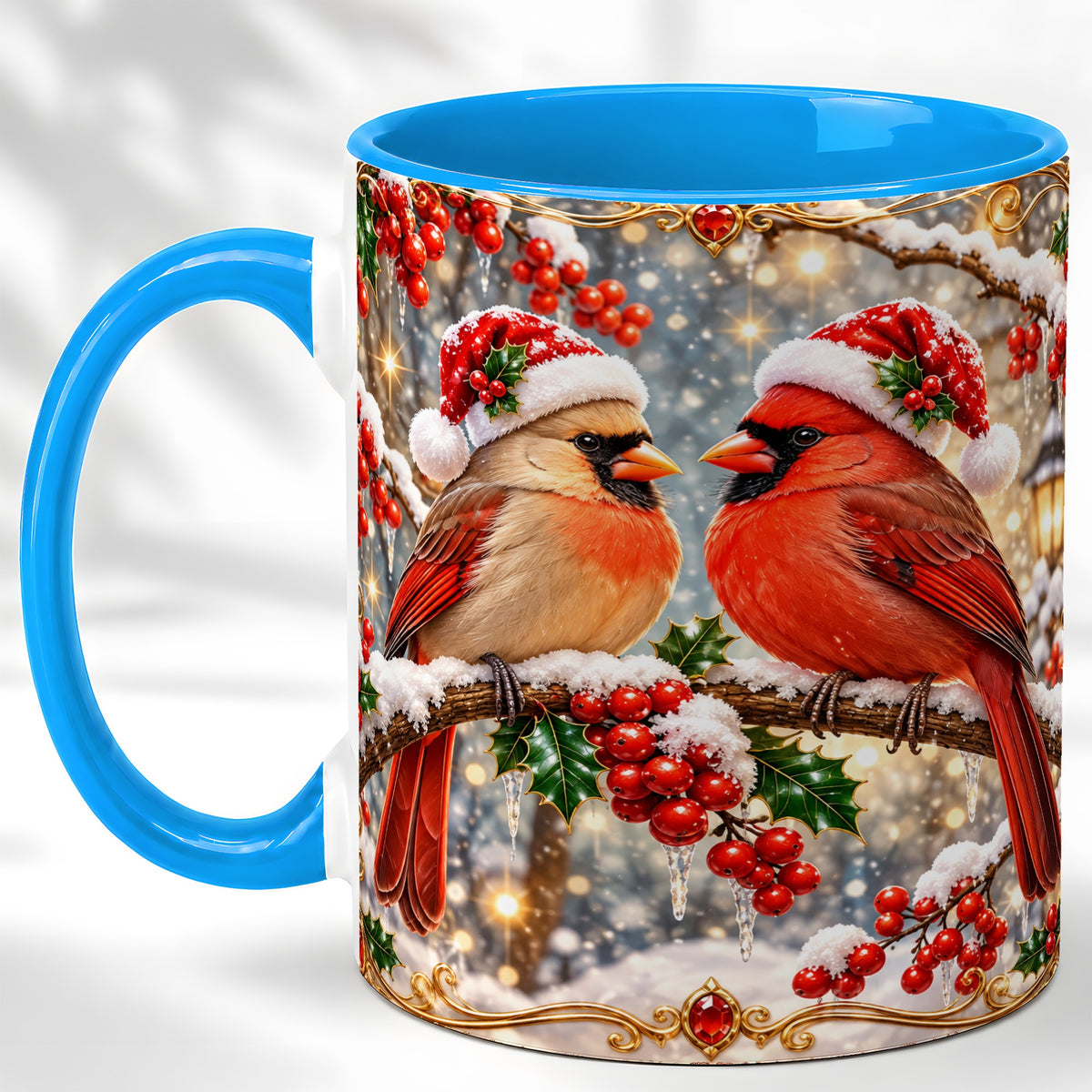 #pl[11oz|Blue] Cardinal Pair Coffee Mug, Christmas Bird Mug, Ceramic Cup