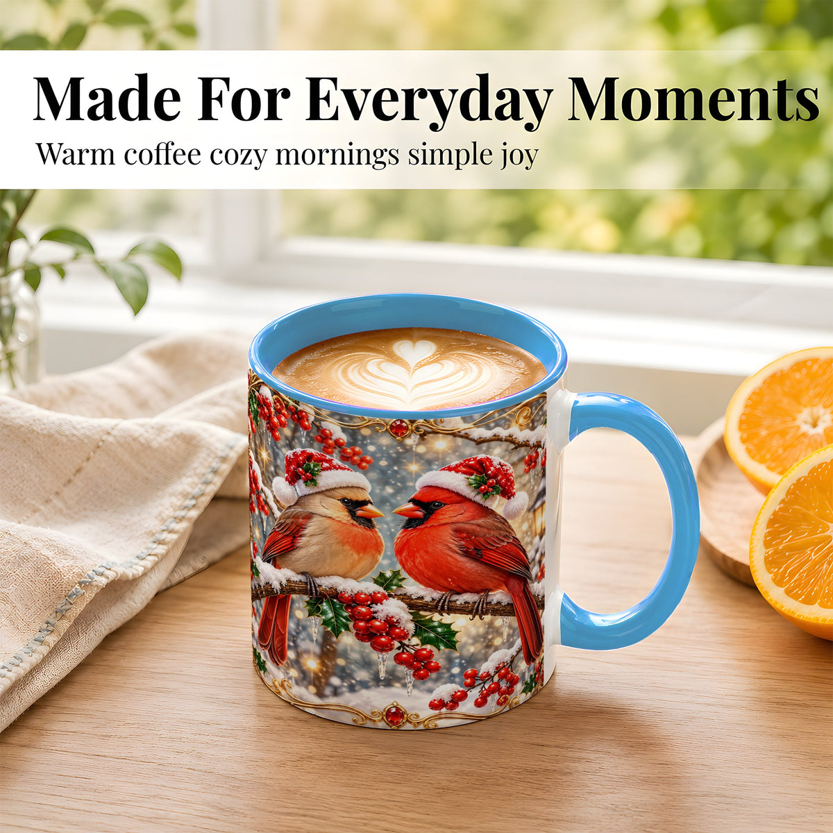 #pl[11oz|Blue] Cardinal Pair Coffee Mug, Christmas Bird Mug, Ceramic Cup