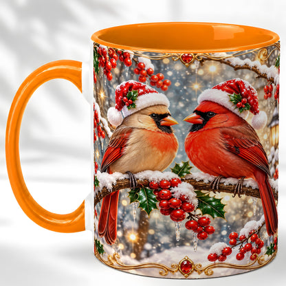 #pl[11oz|Orange] Cardinal Pair Coffee Mug, Christmas Bird Mug, Ceramic Cup