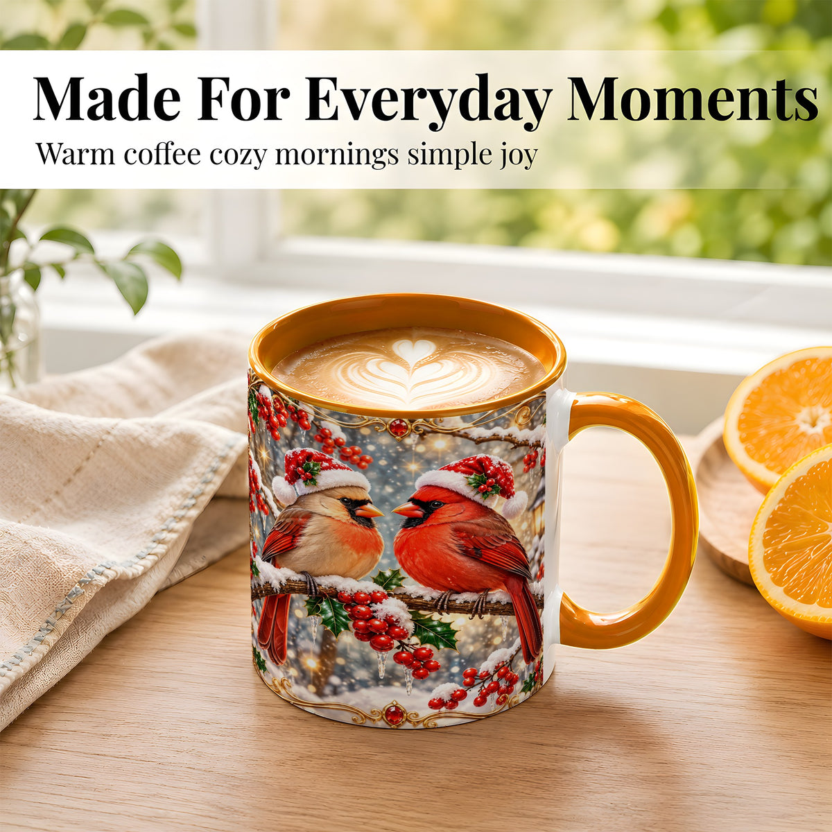 #pl[11oz|Orange] Cardinal Pair Coffee Mug, Christmas Bird Mug, Ceramic Cup