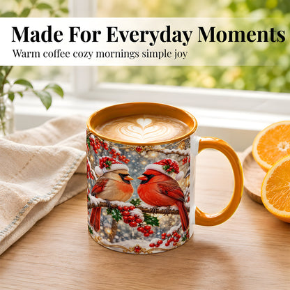 #pl[11oz|Orange] Cardinal Pair Coffee Mug, Christmas Bird Mug, Ceramic Cup