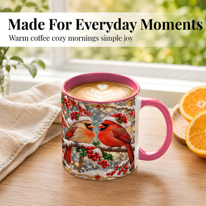 #pl[11oz|Pink] Cardinal Pair Coffee Mug, Christmas Bird Mug, Ceramic Cup