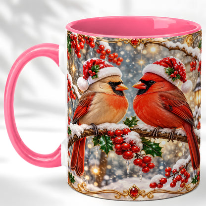 #pl[11oz|Pink] Cardinal Pair Coffee Mug, Christmas Bird Mug, Ceramic Cup