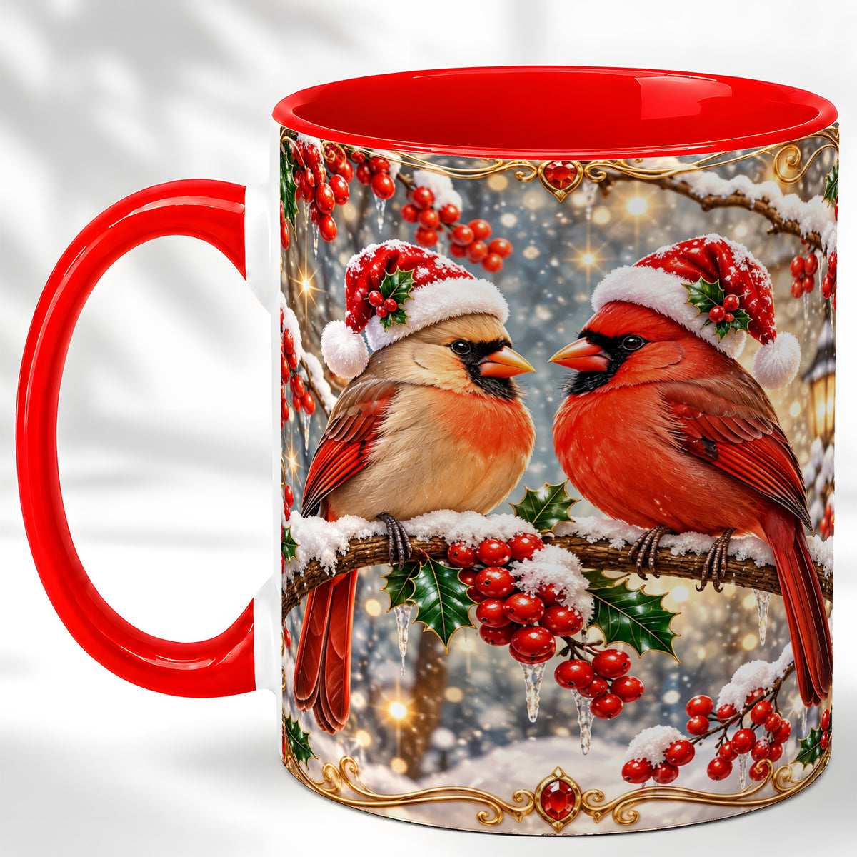 Cardinal Pair Coffee Mug, Christmas Bird Mug, Ceramic Cup