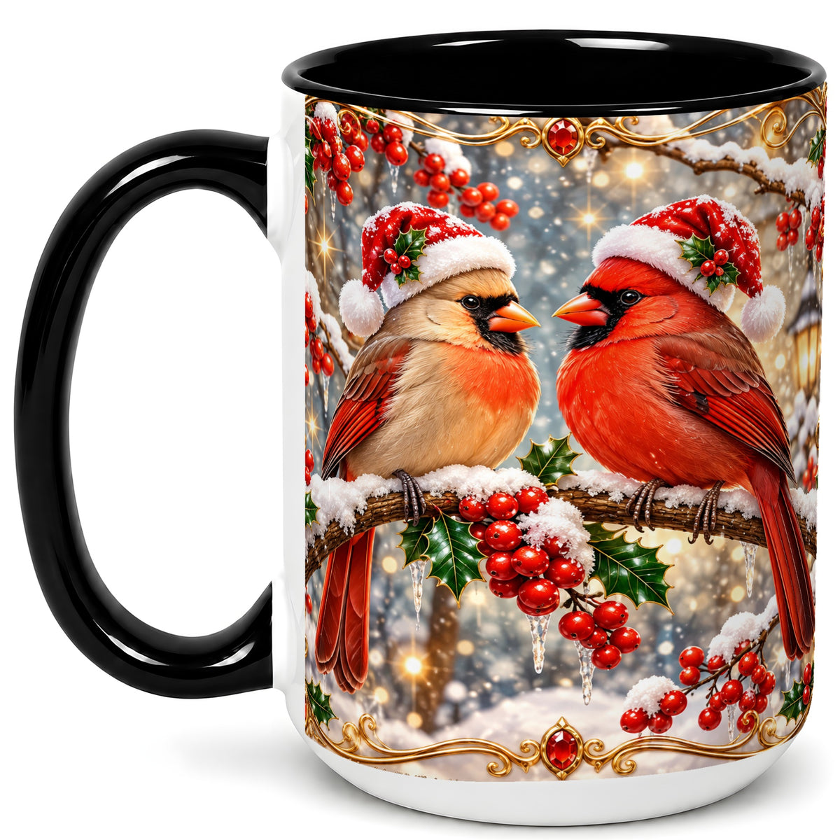 #pl[15oz|Black] Cardinal Pair Coffee Mug, Christmas Bird Mug, Ceramic Cup