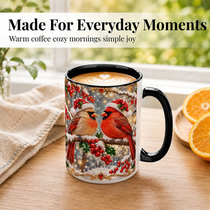 #pl[15oz|Black] Cardinal Pair Coffee Mug, Christmas Bird Mug, Ceramic Cup