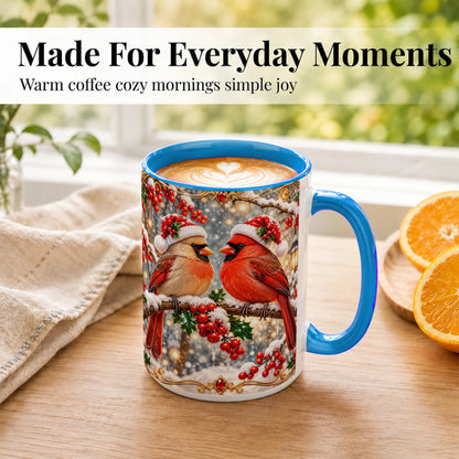 #pl[15oz|Blue] Cardinal Pair Coffee Mug, Christmas Bird Mug, Ceramic Cup