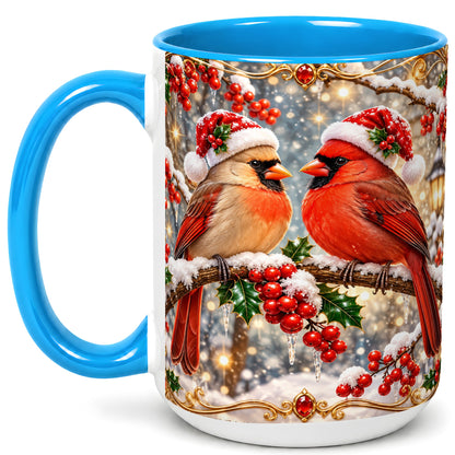 #pl[15oz|Blue] Cardinal Pair Coffee Mug, Christmas Bird Mug, Ceramic Cup
