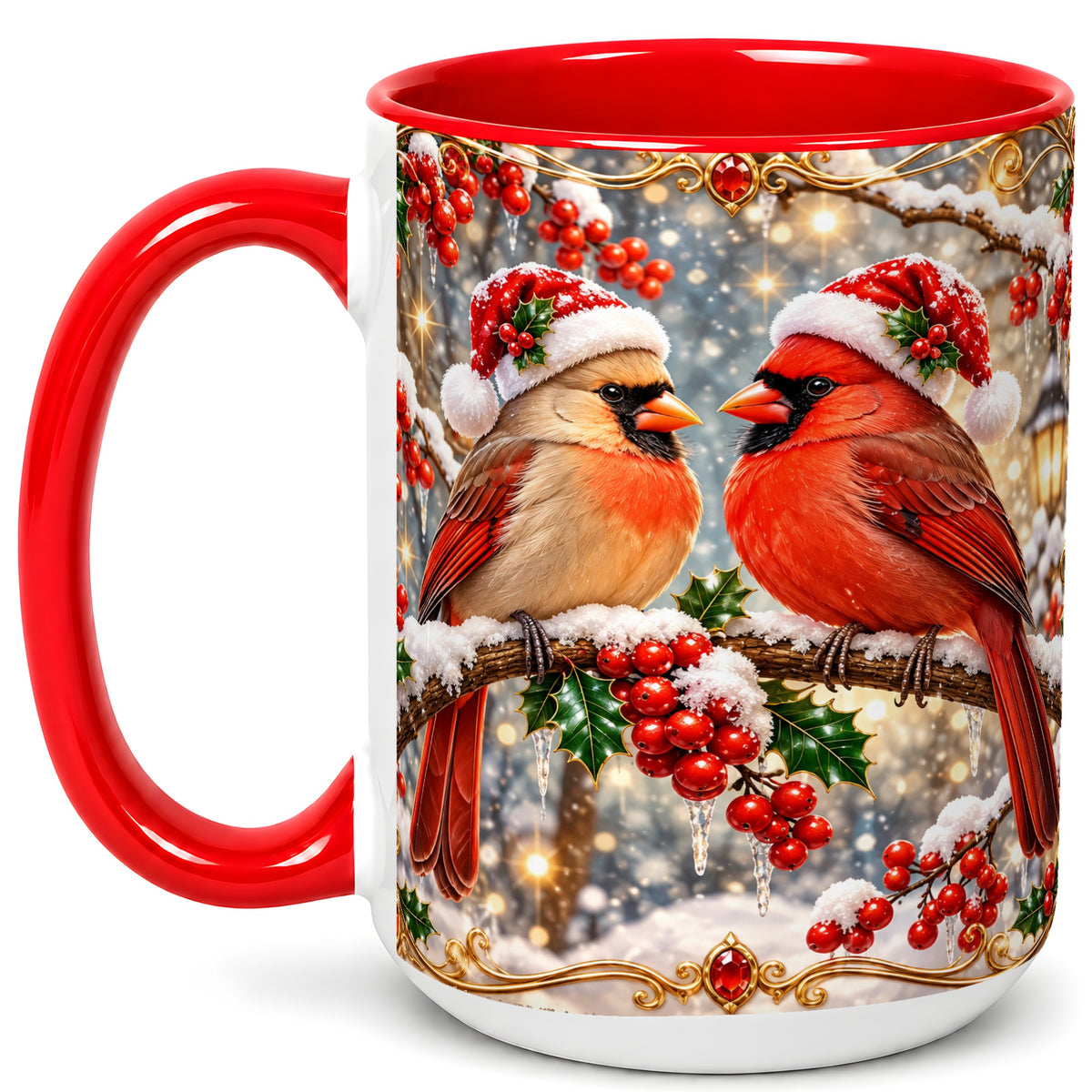 #pl[15oz|Red] Cardinal Pair Coffee Mug, Christmas Bird Mug, Ceramic Cup