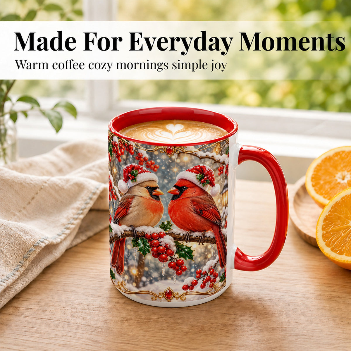 #pl[15oz|Red] Cardinal Pair Coffee Mug, Christmas Bird Mug, Ceramic Cup