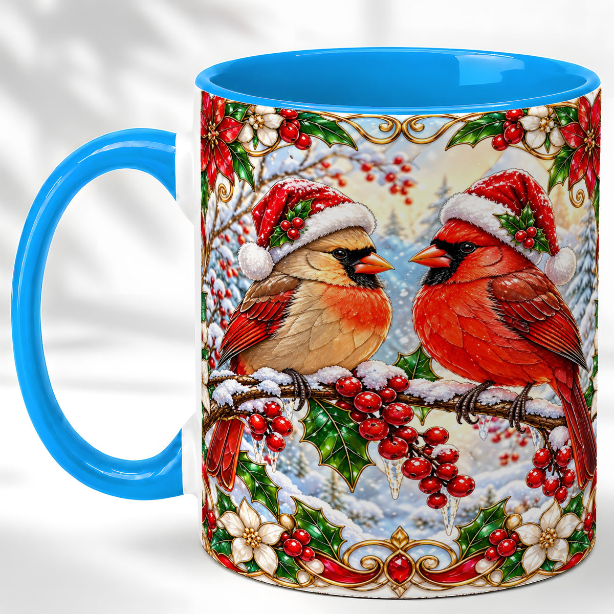 #pl[11oz|Blue] Christmas Cardinal Coffee Mug, Winter Bird Mug, Ceramic Cup