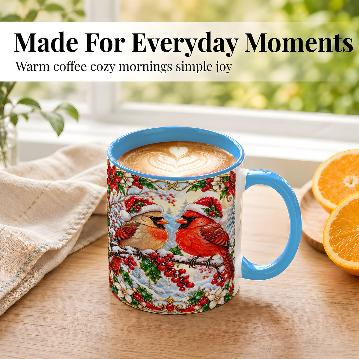 #pl[11oz|Blue] Christmas Cardinal Coffee Mug, Winter Bird Mug, Ceramic Cup