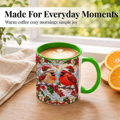 #pl[11oz|Green] Christmas Cardinal Coffee Mug, Winter Bird Mug, Ceramic Cup