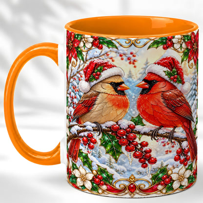 #pl[11oz|Orange] Christmas Cardinal Coffee Mug, Winter Bird Mug, Ceramic Cup