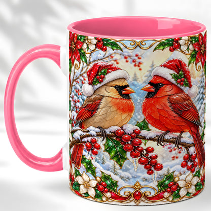 #pl[11oz|Pink] Christmas Cardinal Coffee Mug, Winter Bird Mug, Ceramic Cup