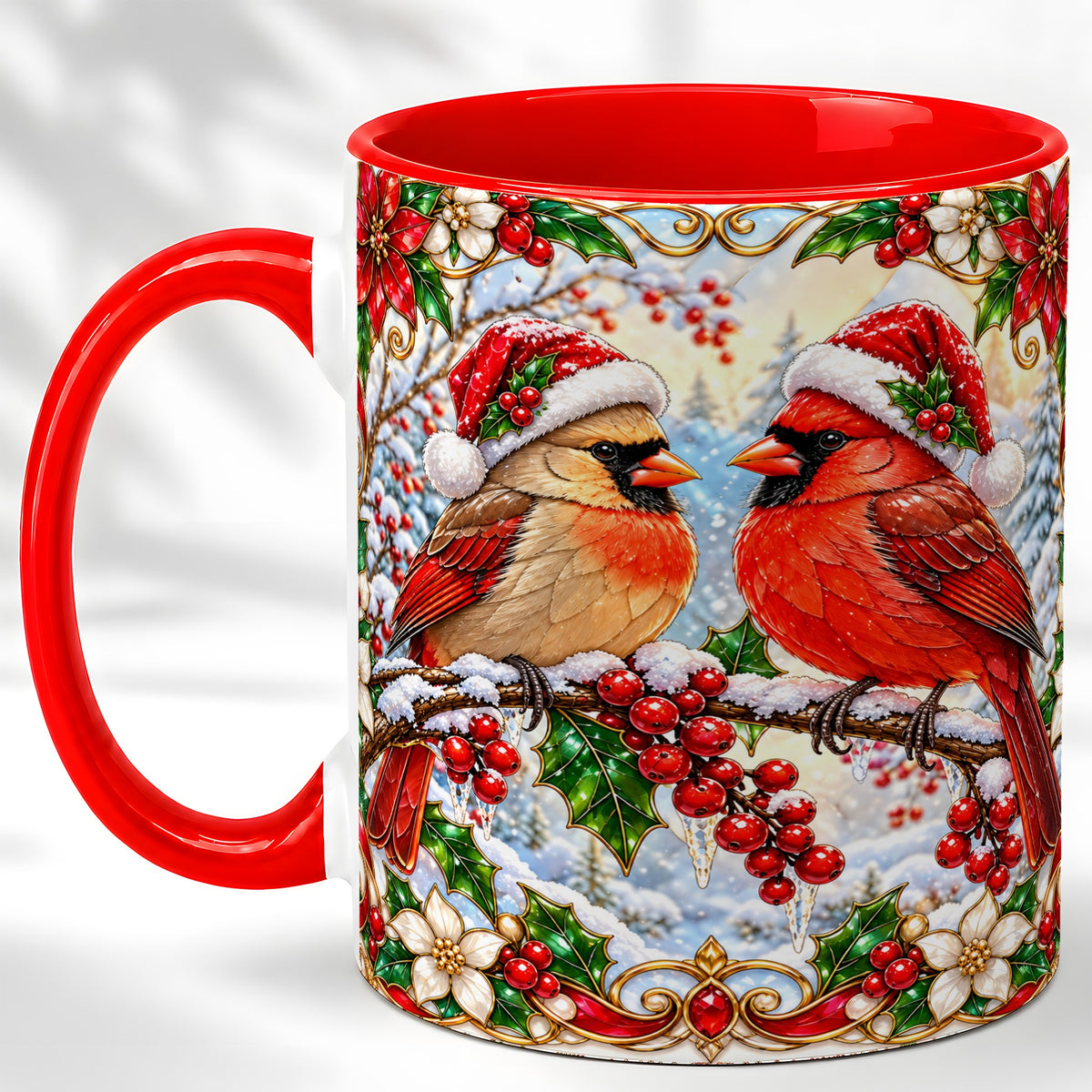 Christmas Cardinal Coffee Mug, Winter Bird Mug, Ceramic Cup