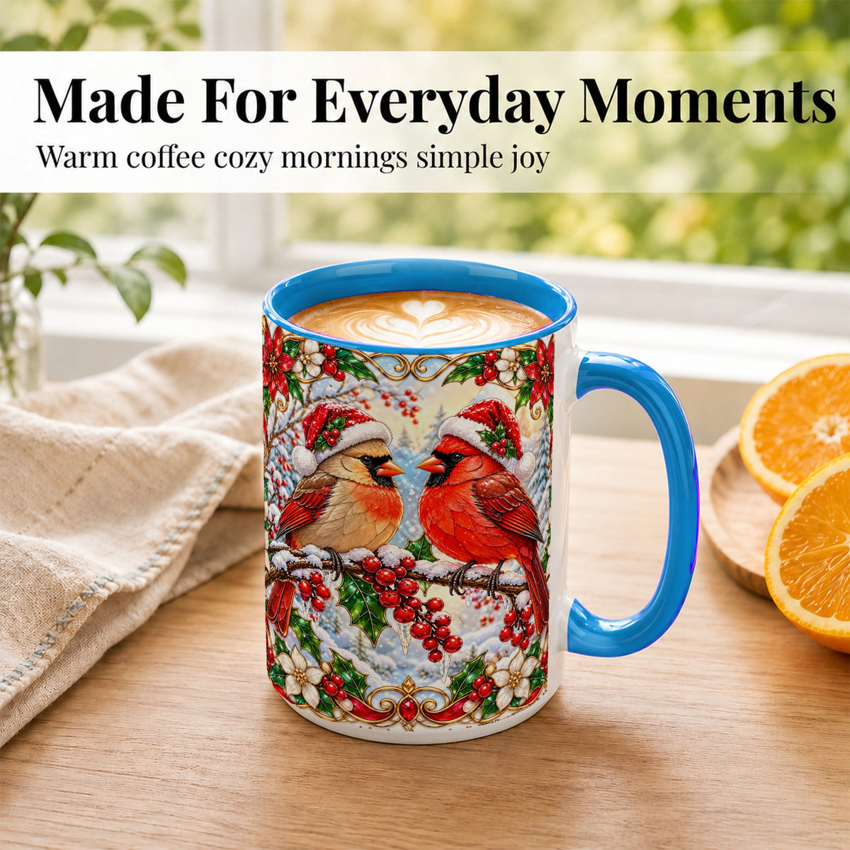 #pl[15oz|Blue] Christmas Cardinal Coffee Mug, Winter Bird Mug, Ceramic Cup