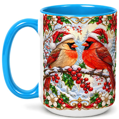 #pl[15oz|Blue] Christmas Cardinal Coffee Mug, Winter Bird Mug, Ceramic Cup