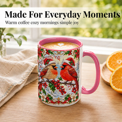 #pl[15oz|Pink] Christmas Cardinal Coffee Mug, Winter Bird Mug, Ceramic Cup