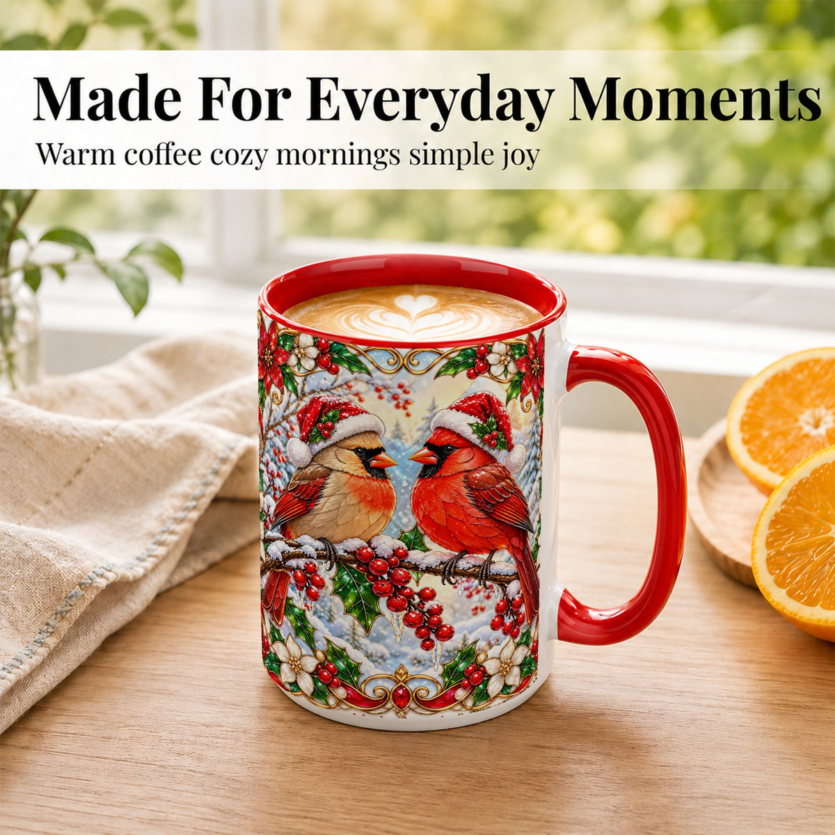 #pl[15oz|Red] Christmas Cardinal Coffee Mug, Winter Bird Mug, Ceramic Cup